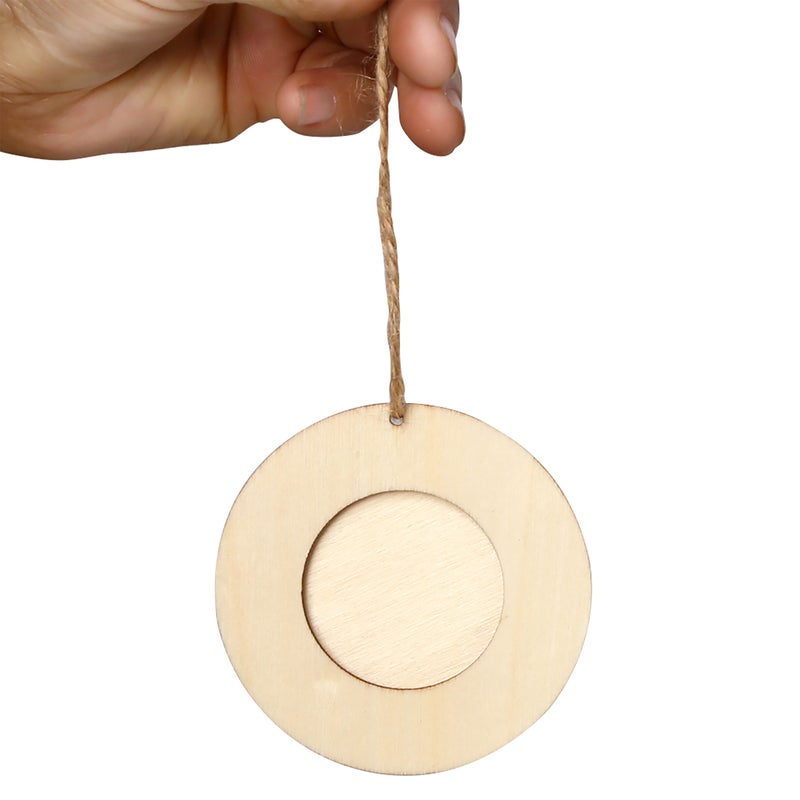 10pcs Mini Round Wood Photo Frame Picture Holder with Hanging Rope DIY Wooden Crafts for Wall Decoration - Image 2