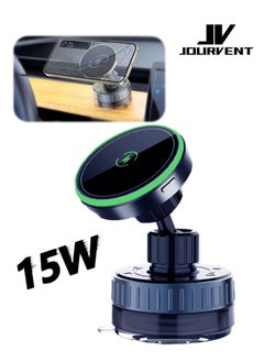 Jourvent Wireless Charging Stand - 15W Magnetic Car Mount with Suction Cup, Multi-Angle Rotation,white&black.  - Image 1