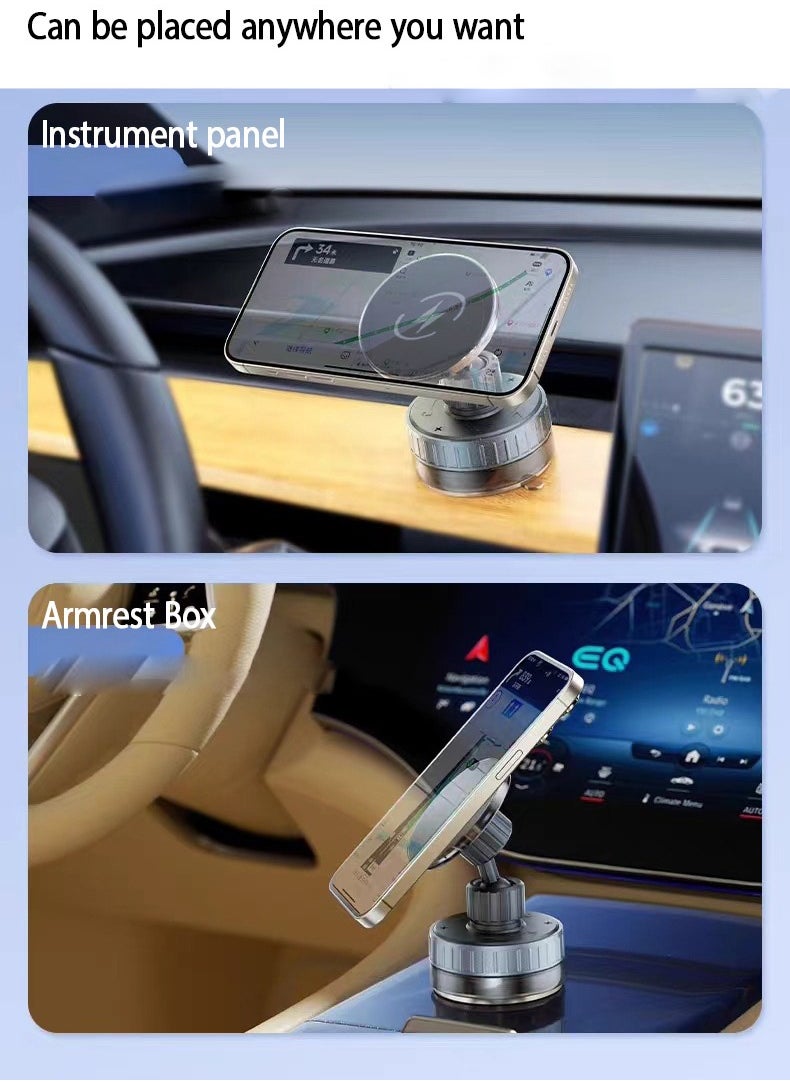 Jourvent - Wireless Charging Stand - 15W Magnetic Car Mount with Suction Cup, Multi-Angle Rotation,white&black. - Image 1