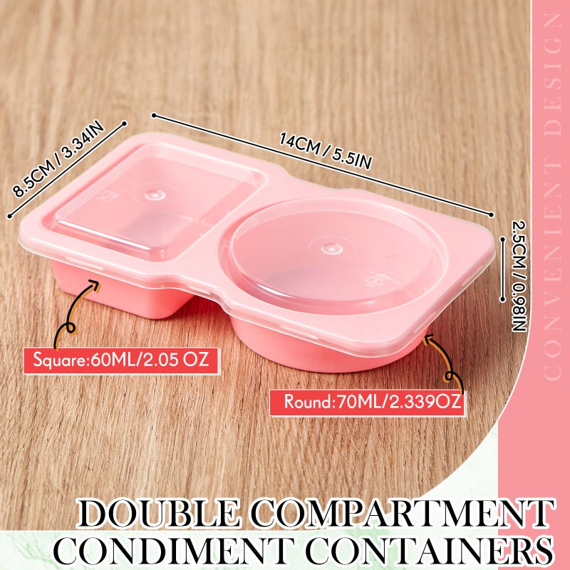 Blushtier 10 Pcs Pack Snack Containers with Lids, 5 oz Double Compartment Plastic Food Containers, Portable Divided Snack Cups for School, Office, Meal Prep, Sauces, Dips, On-the-go Camping (Pink) - Image 2