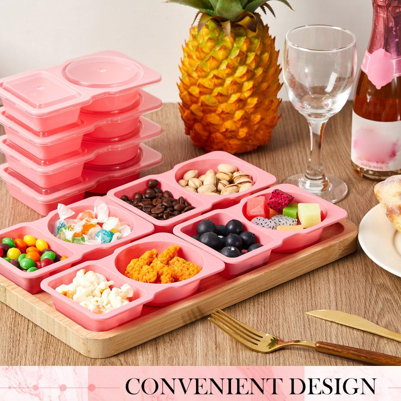 Blushtier 10 Pcs Pack Snack Containers with Lids, 5 oz Double Compartment Plastic Food Containers, Portable Divided Snack Cups for School, Office, Meal Prep, Sauces, Dips, On-the-go Camping (Pink) - Image 3