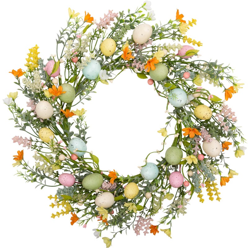 VGIA 18 inch Easter Egg Wreath with Mixed Twigs and Flowers - Spring Door Wreath with Colorful Eggs for Indoor and Outdoor Home Decor - Image 1