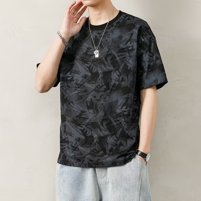 Men's Round Neck Short Sleeve T-Shirt Summer 2026 New Trendy All-match Ice Silk Quick-dry Printed Loose Casual Tee