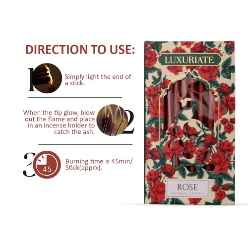 LUXURIATE Rose Gulab Bambooless Incense Dhoop | Natural Herbal Incense Organic Incense, Long-Lasting Incense Stick, Agarbatti for Puja | Luxury Premium Incense - Pack of 1 (20 Sticks) - Image 4