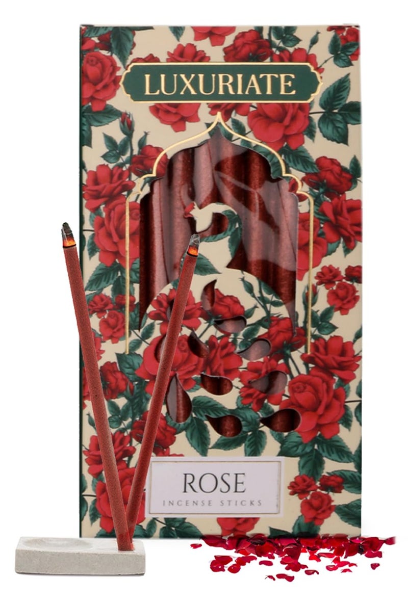 LUXURIATE Rose Gulab Bambooless Incense Dhoop | Natural Herbal Incense Organic Incense, Long-Lasting Incense Stick, Agarbatti for Puja | Luxury Premium Incense - Pack of 1 (20 Sticks) - Image 1