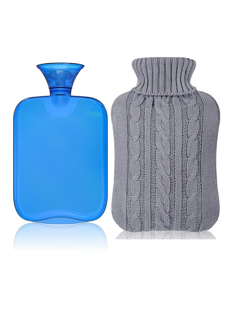 LEVGLAKE Hot Water Bottle with Knitted Cover 2L Hot Water Bag for Hot and Cold Compress Hand Feet Warmer Ideal for Menstrual Cramps Neck and Shoulder Pain Relief - Image 1