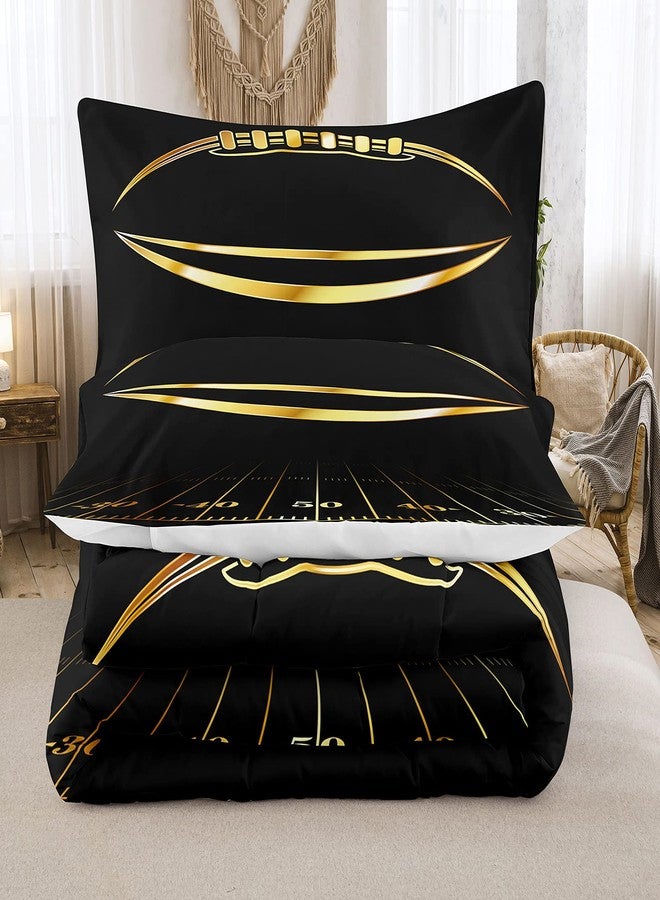 Bodhi Black and Gold Football Comforter Set Full for Boys Kids Sport Comforter Football Bedding Set American Football Comforter with Pillowcase,Soft Football Quilt,Full Size - Image 3