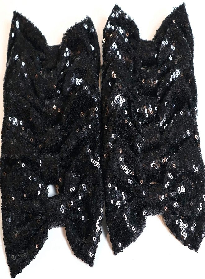 CLGIFT Hair Bow Set of 12, 5 Inches Large Sequin Bows - No Clips (Black