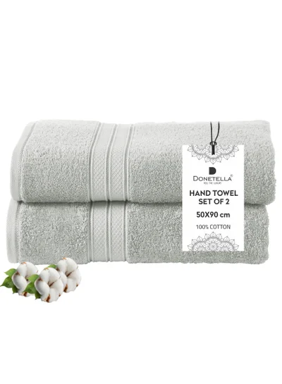 Donetella Premium 100 % Combed Cotton 2-Pcs Hand Towel Set (50 X 90 CM) 600 GSM Super Soft Hand Towel, Highly Absorbent, Quick Dry,Best Towel for Bathroom, Spa And Hotel,Light Grey