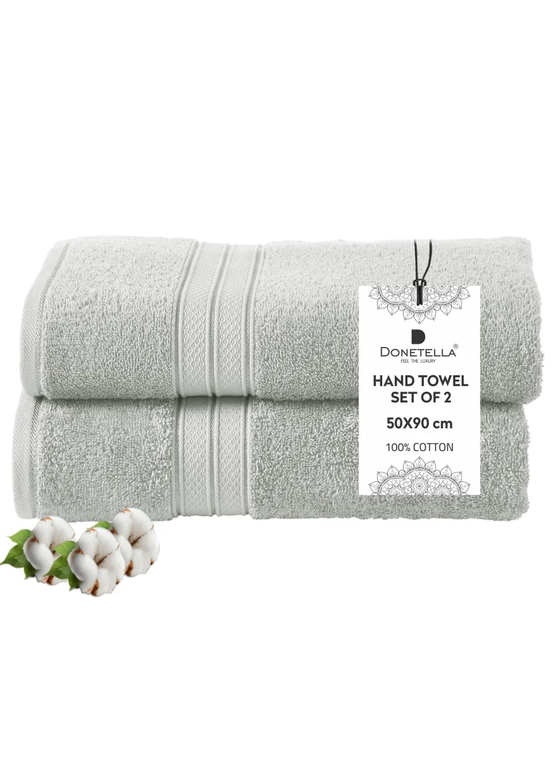 Donetella Premium 100 % Combed Cotton 2-Pcs Hand Towel Set (50 X 90 CM) 600 GSM Super Soft Hand Towel, Highly Absorbent, Quick Dry,Best Towel for Bathroom, Spa And Hotel,Light Grey