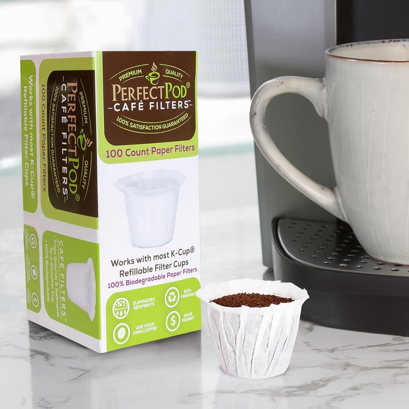 Perfect Pod Cafe Filters Paper Liners for Reusable K Cup Coffee Pods by - Fits All Brands, Compatible With All Refillable Capsules - Disposable Paper Filters (400-Ct) - Image 3