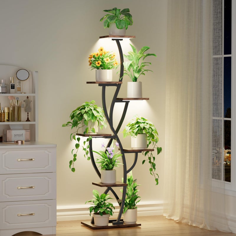 EVAWOO Plant Stand Indoor with Grow Lights - 58" Corner Plant Shelf Indoor, 7 Tiered Tall Lighted Plant Stand for Indoor Multiple Plants, Flower Stands Display Rack Holder for House, Patio, Black - Image 5