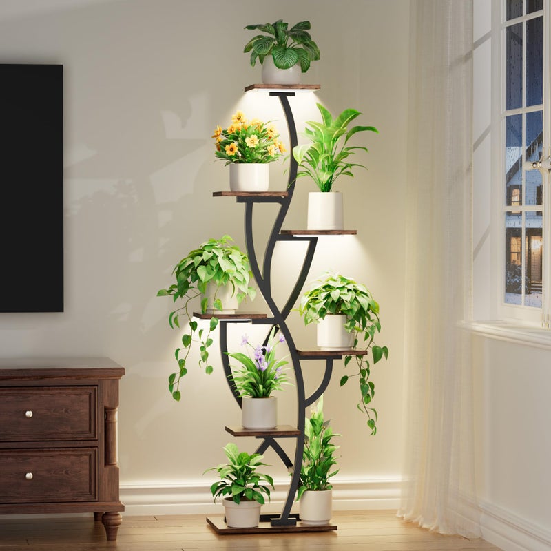 EVAWOO Plant Stand Indoor with Grow Lights - 58" Corner Plant Shelf Indoor, 7 Tiered Tall Lighted Plant Stand for Indoor Multiple Plants, Flower Stands Display Rack Holder for House, Patio, Black - Image 1