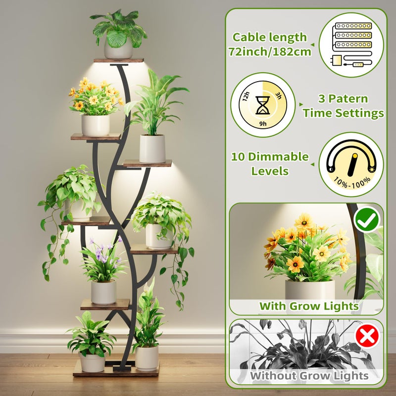 EVAWOO Plant Stand Indoor with Grow Lights - 58" Corner Plant Shelf Indoor, 7 Tiered Tall Lighted Plant Stand for Indoor Multiple Plants, Flower Stands Display Rack Holder for House, Patio, Black - Image 3