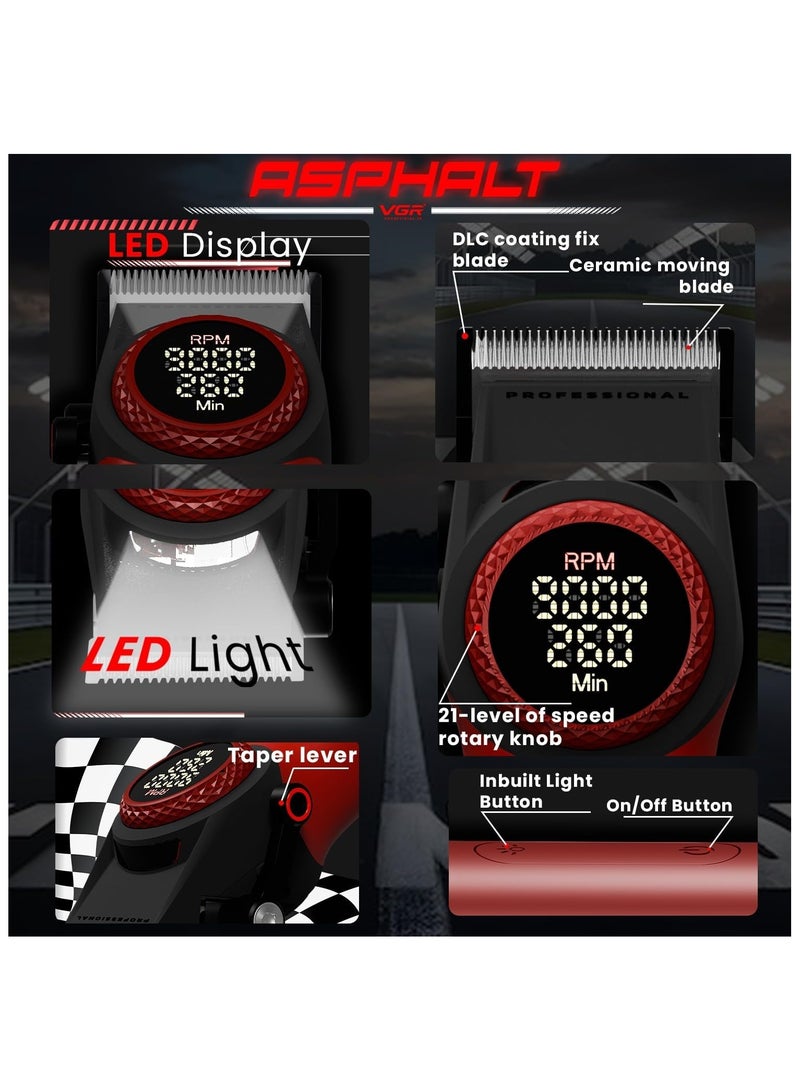 VGR Professional Hair Clipper V-001, LED Display & Light, 5-Level Tapered Arm, 10 Combs & 4600mAh Battery Adapter - Image 3
