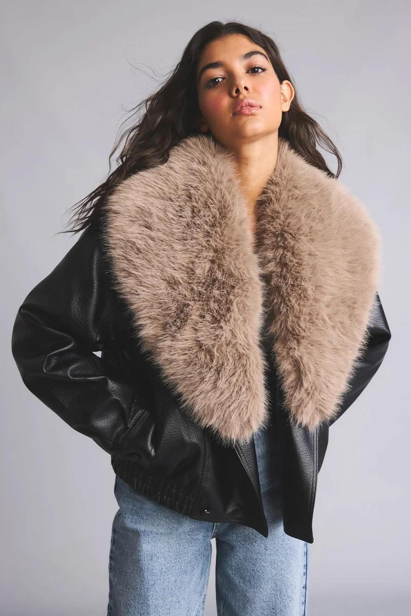 Oversize Fit Faux Leather Faux Leather Jacket