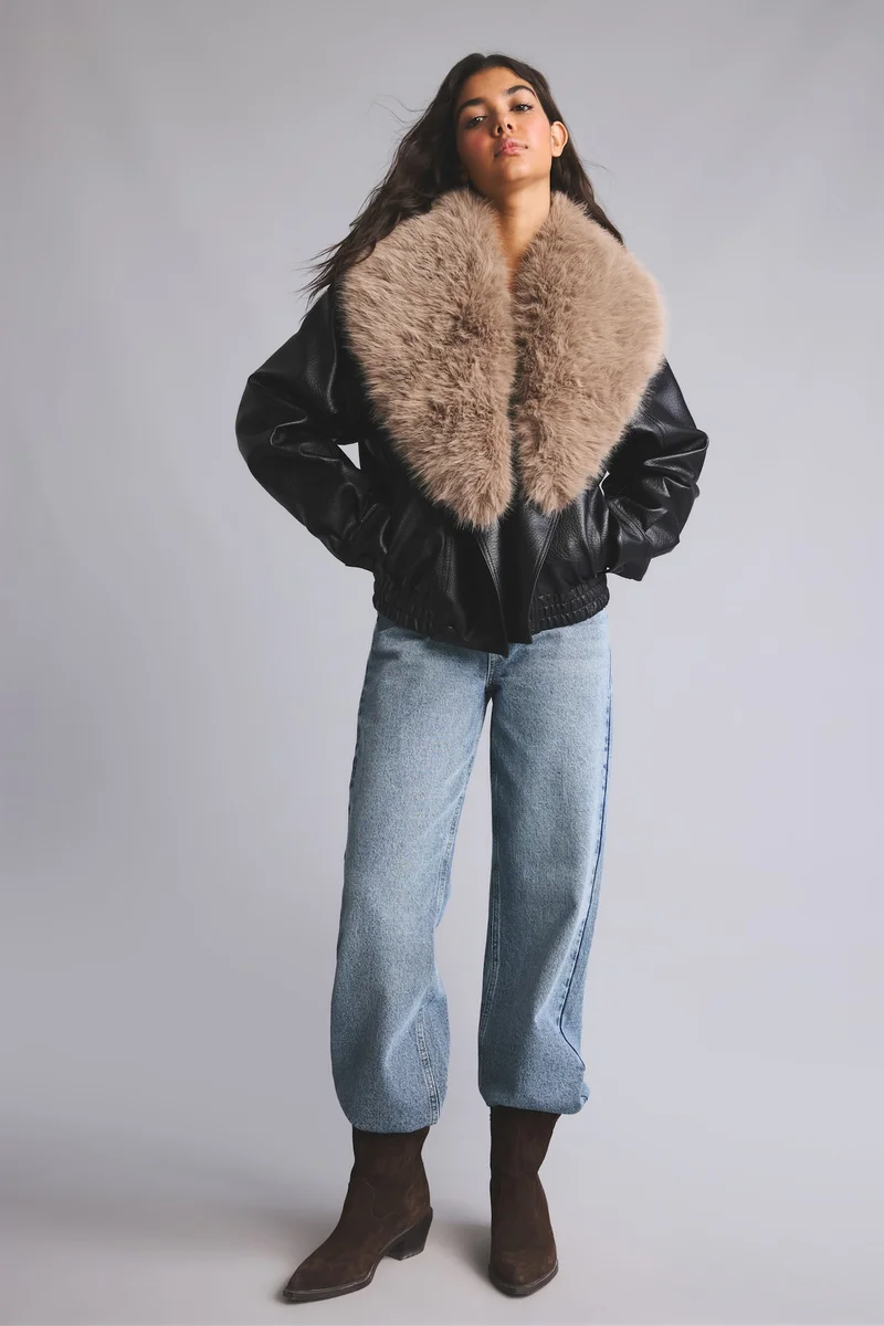 Defacto  Oversize Fit Faux Leather Faux Leather Jacket for Women | Best Price UAE