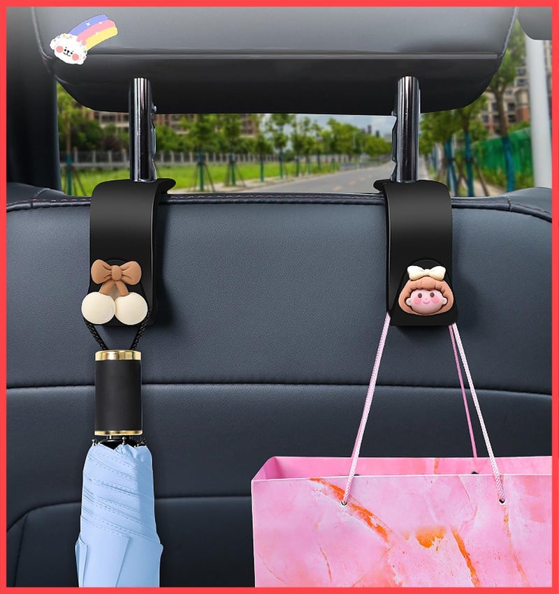 wolpin Car Backseat Headrest Hook (Pack of 2) ABS | Cherry & Bow Girl Design | Universal Hanger for Handbag Wallet Keys Grocery Bags | Durable Car Seat Organiser Space Saver Hook - Image 1
