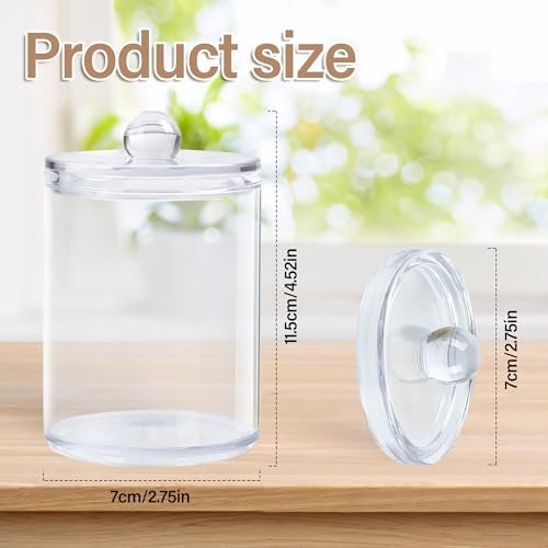 Emlim 2 Pack Holder Dispenser with Lid Clear Plastic Bathroom Vanity Canisters Jars Cotton Balls Pads Swabs Holder Jar For Bathroom Organization Office Dresser Organizer - Image 2