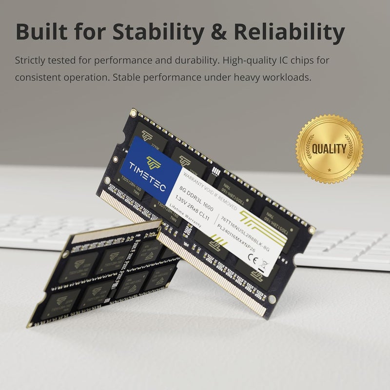 تايم تيك تيمتيك 80 جيجابايت كيت (10x8 جيجابايت) DDR3L / DDR3 1600 ميجاهرتز (DDR3L-1600) PC3L-12800 / PC3-12800 غير ECC غير مخزّن 1.35 فولت/1.5 فولت CL11 2Rx8 204 سن SODIMM ترقية وحدة ذاكرة وصول عشوائي للكمبيوتر المحمول والمكتبي لوحة PCB سوداء - Image 5