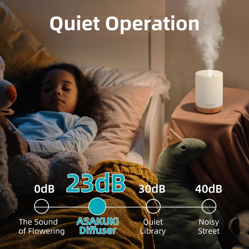 ASAKUKI Essential Oil Diffuser, Aromatherapy Cool Mist Home Humidifier with 7 LED Color Changing Light and Auto-Off Safety Switch, 6 Essential Oils Set, 300ml (Brown with Oils) - Image 4