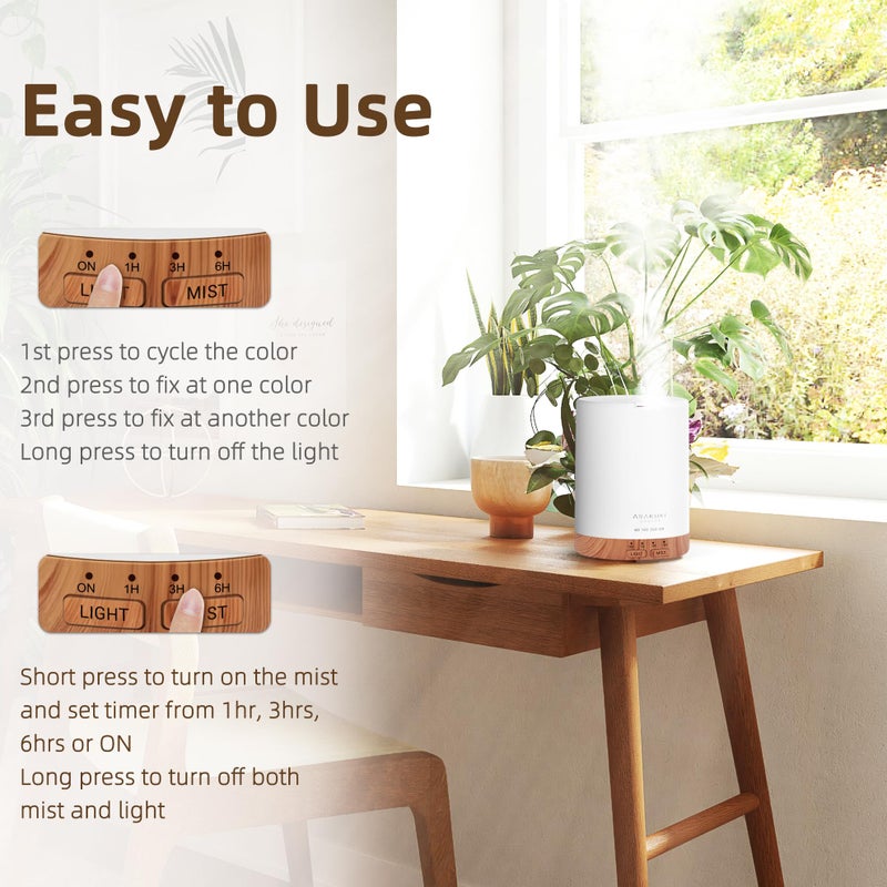 ASAKUKI Essential Oil Diffuser, Aromatherapy Cool Mist Home Humidifier with 7 LED Color Changing Light and Auto-Off Safety Switch, 6 Essential Oils Set, 300ml (Brown with Oils) - Image 2