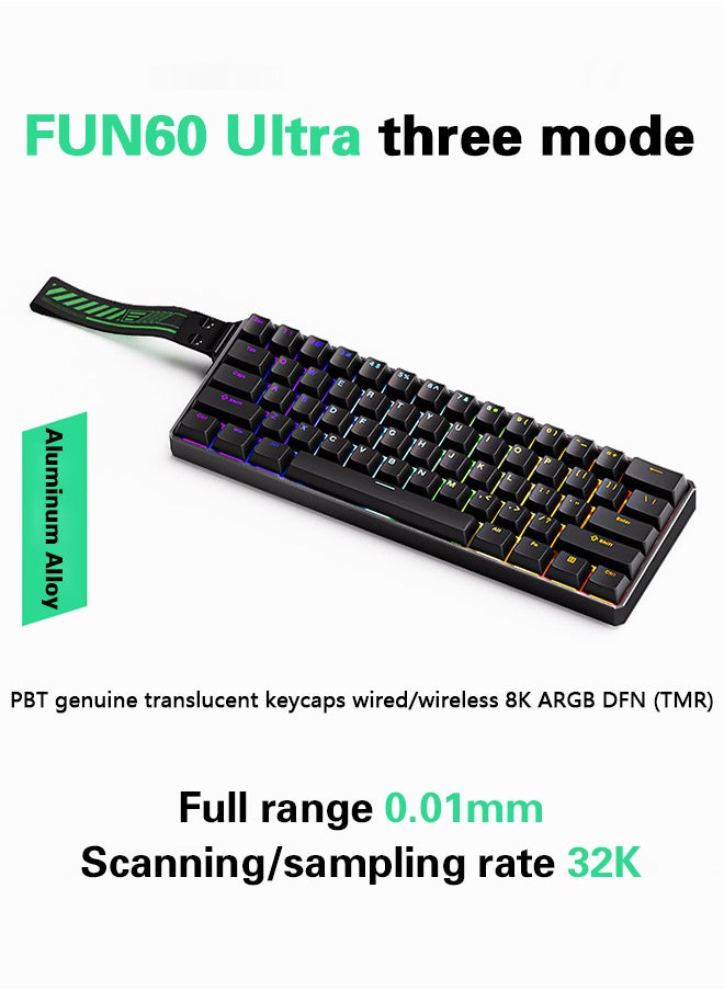 Akko MonsGeek FUN60 Ultra Mechanical Gaming Keyboard Magnetic Switch 60% Rapid Trigger Tri-mode Dual 8K TMR Custom Aluminum Keyboard Gamer PBT positive engraving Glare Magnetic Switch, Black