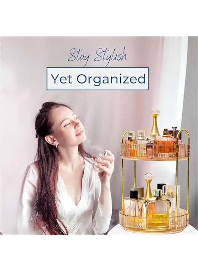 تراسل حامل عطور فاخر من الأكريليك، منظم حمام، منظم مكياج دوار 360 درجة ورف للعناية بالبشرة، منظم وتخزين للسطح، رف توابل  - Image 5