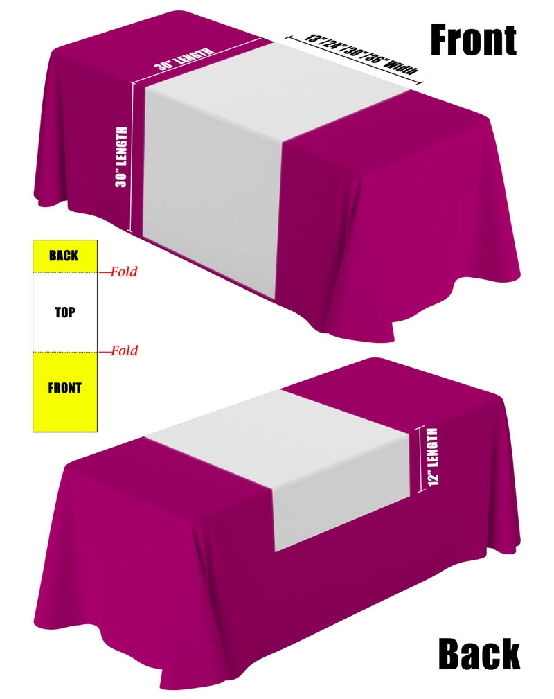 DYAGSIO Customized Table Runner Covers with Logo Text Design Your Own Personalized with Photo Customizable for Vendors Trade Show Birthday Wedding, White,1PC, 13"x72" - Image 2