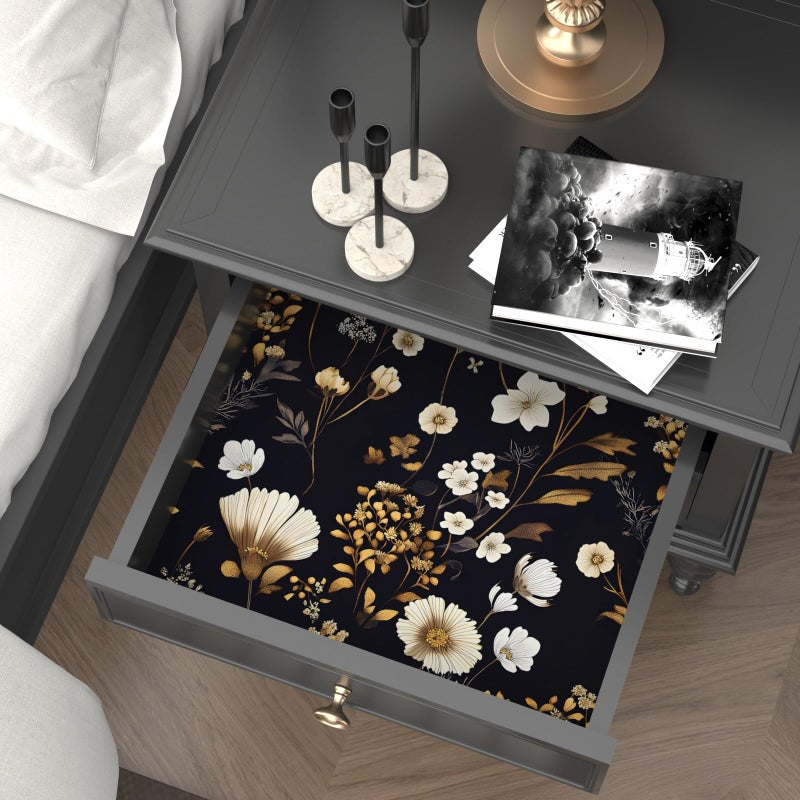 Laatse Dark Floral Peel and Stick Wallpaper Vintage Flower Contact Paper Vinyl Waterproof Self Adhesive Removable Retro Decor Black gold Botanical Wall Paper for Bedroom Walls Bookcase Drawers 17.5" x 118" - Image 5