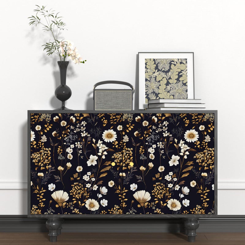 Laatse Dark Floral Peel and Stick Wallpaper Vintage Flower Contact Paper Vinyl Waterproof Self Adhesive Removable Retro Decor Black gold Botanical Wall Paper for Bedroom Walls Bookcase Drawers 17.5" x 118" - Image 2