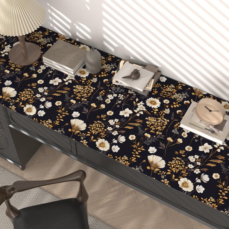 Laatse Dark Floral Peel and Stick Wallpaper Vintage Flower Contact Paper Vinyl Waterproof Self Adhesive Removable Retro Decor Black gold Botanical Wall Paper for Bedroom Walls Bookcase Drawers 17.5" x 118" - Image 3