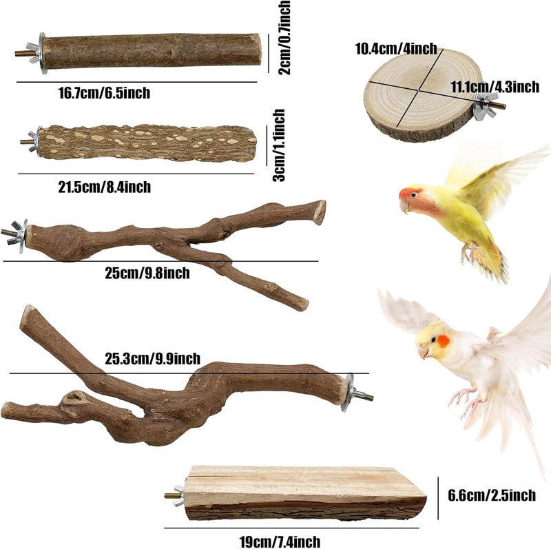 Allazone Set of 9 Natural Wood Bird Perches, Natural Perches Set for Birds, Bird Made of Natural Wood, Perches for Bird Cages, Bird Toy, Bird Parrot Swing Toy - Image 2