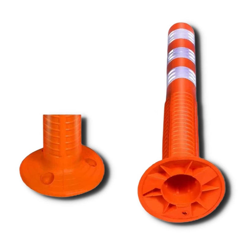 TheMujtaba Flexible Spring Parking Post Barrier High Grade Polyurethane Material With 3 White Reflective Tapes Easy To Install - Orange (Pack Of 3) - Image 1