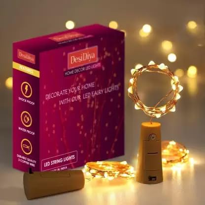 Desidiya Bottle Lights with Cork, Mini Copper Wire, 20 Led Battery Operated String Decorative Fairy Lights - Pack of 2 (Warm White) - 1 Meters - Image 1