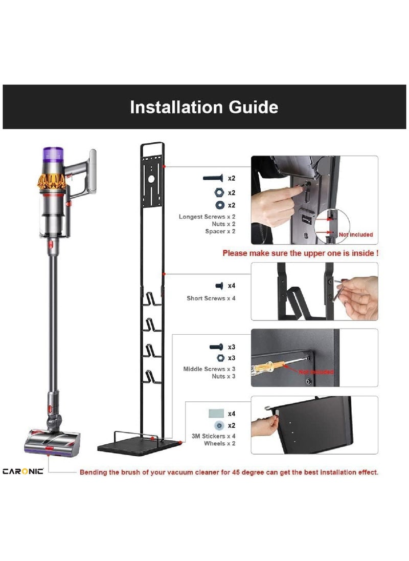CARONIC Vacuum Cleaner Stand Holder with Wheels Compatible with Dyson V15 V11 V10 V8 V7 V6 Dreame T30 T20 V12 V11 V10, No Wall Drilling, Durable Metal Holder in Sleek Black  - Image 4