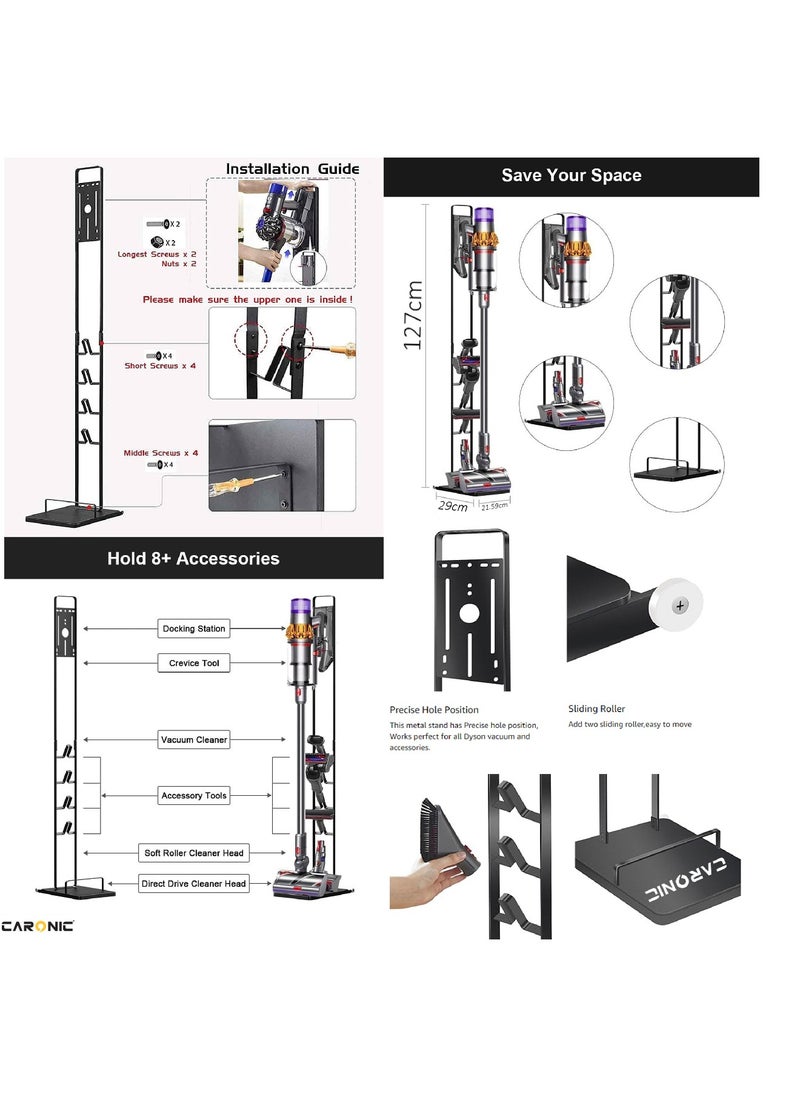 CARONIC Vacuum Cleaner Stand Holder with Wheels Compatible with Dyson V15 V11 V10 V8 V7 V6 Dreame T30 T20 V12 V11 V10, No Wall Drilling, Durable Metal Holder in Sleek Black  - Image 5