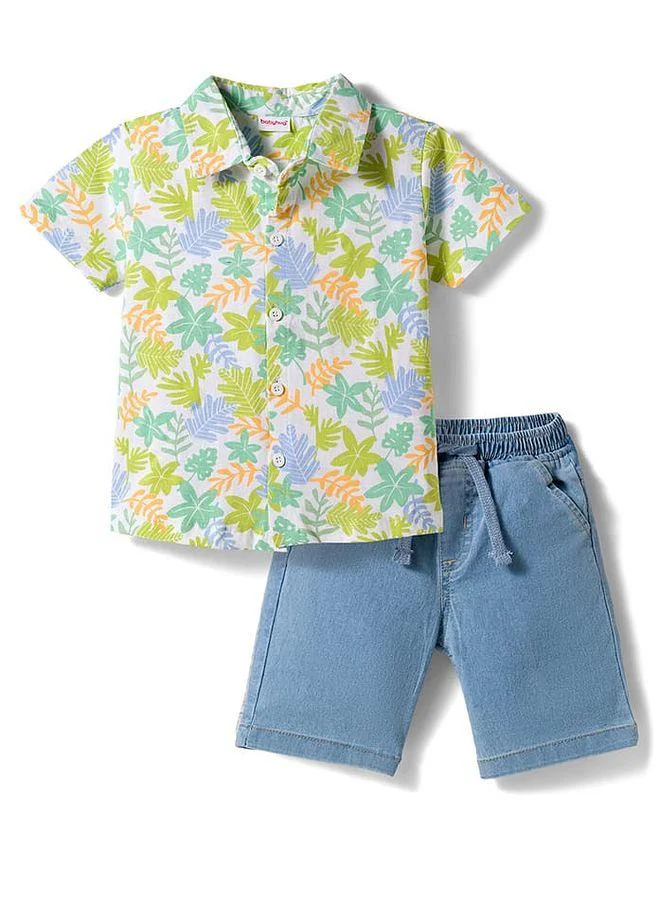 Babyhug Babyhug Single Jersey Knit Half Sleeves Floral Printed Shirt & Shorts Set - Multicolor