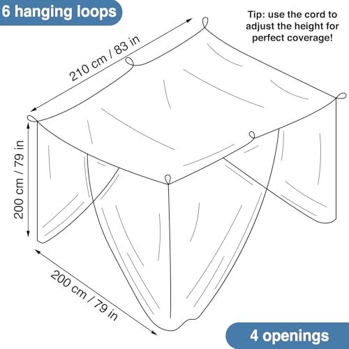 Universal Backpackers Mosquito Net for Single to King-Sized Beds – 4 Side Openings & 6 Hanging Loops – Decorative Rectangular Shape for Home & Travel – Bed Canopy Hanging Kit & Carrying Bag Included - Image 4