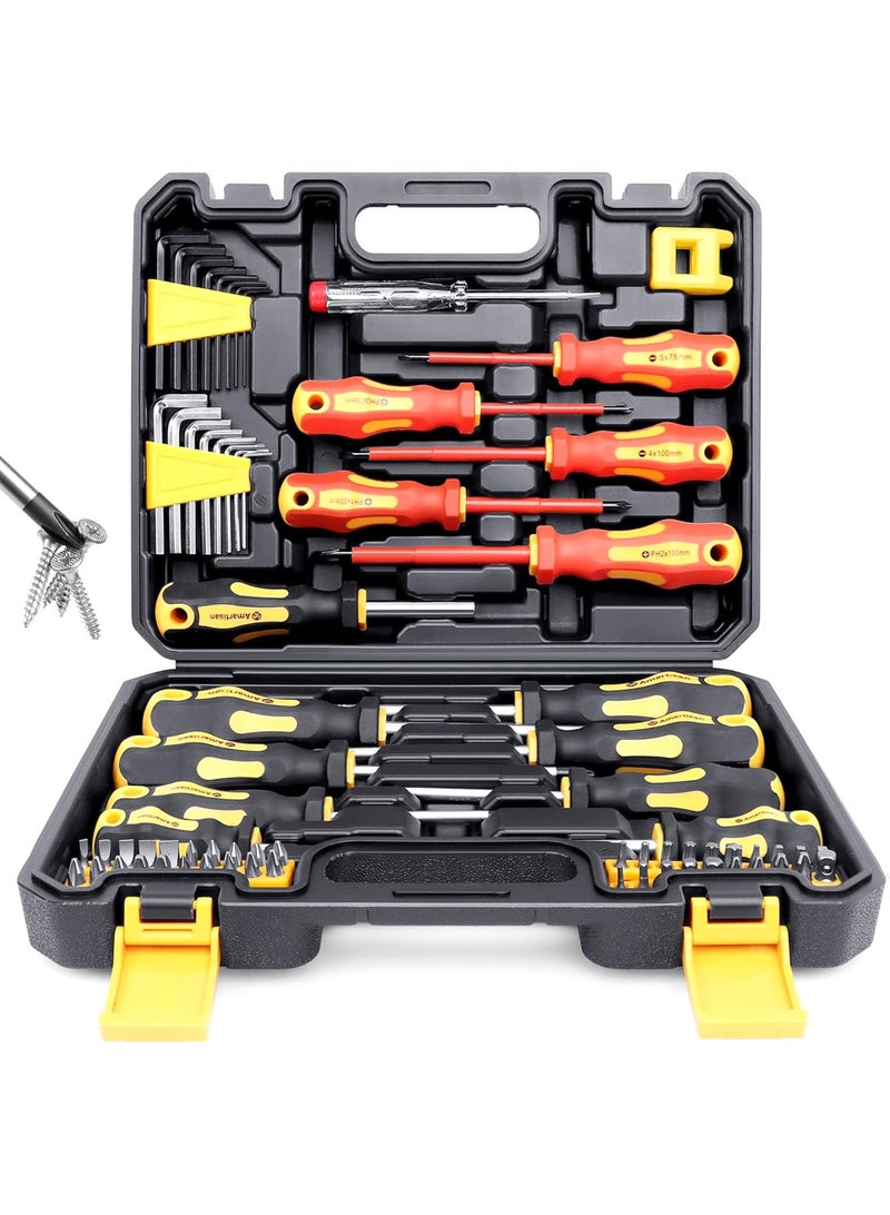 LOOPITYS Magnetic Screwdrivers Set with Case, 72-piece Includs Slotted, Phillips, Hex, Square, Pozidriv,Torx Bits and Insulated Screwdriver Set (1000V), Tools for Men - Image 1