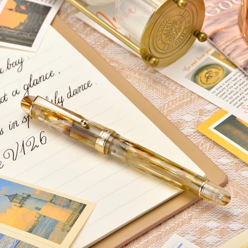 Asvine V126 Vacuum Filling Fountain Pen Brown Swirl Acrylic Stub Nib 11mm Calligraphy Art Drawing with Case Set - Image 3