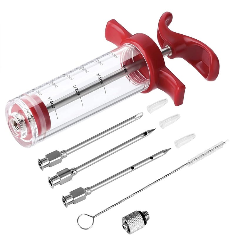 GRILAX Meat Injector Syringe - 3 Marinade Injector Needles for BBQ Grill, Portable Turkey Injector kit for Smoker,Marinades Injector for Meats with 1oz Large Capacity 1 Brush Easy to Use & Clean - Image 1