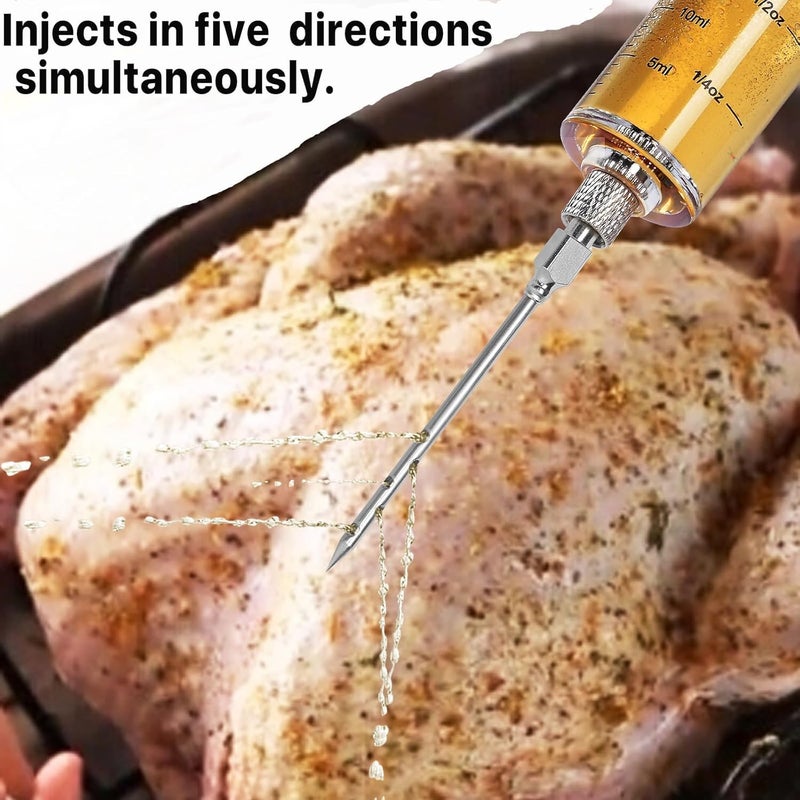 GRILAX Meat Injector Syringe - 3 Marinade Injector Needles for BBQ Grill, Portable Turkey Injector kit for Smoker,Marinades Injector for Meats with 1oz Large Capacity 1 Brush Easy to Use & Clean - Image 5