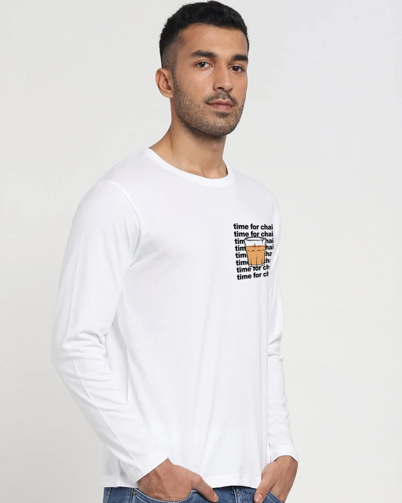 bewakoof Men's White Time For Chai Graphic Printed T-shirt