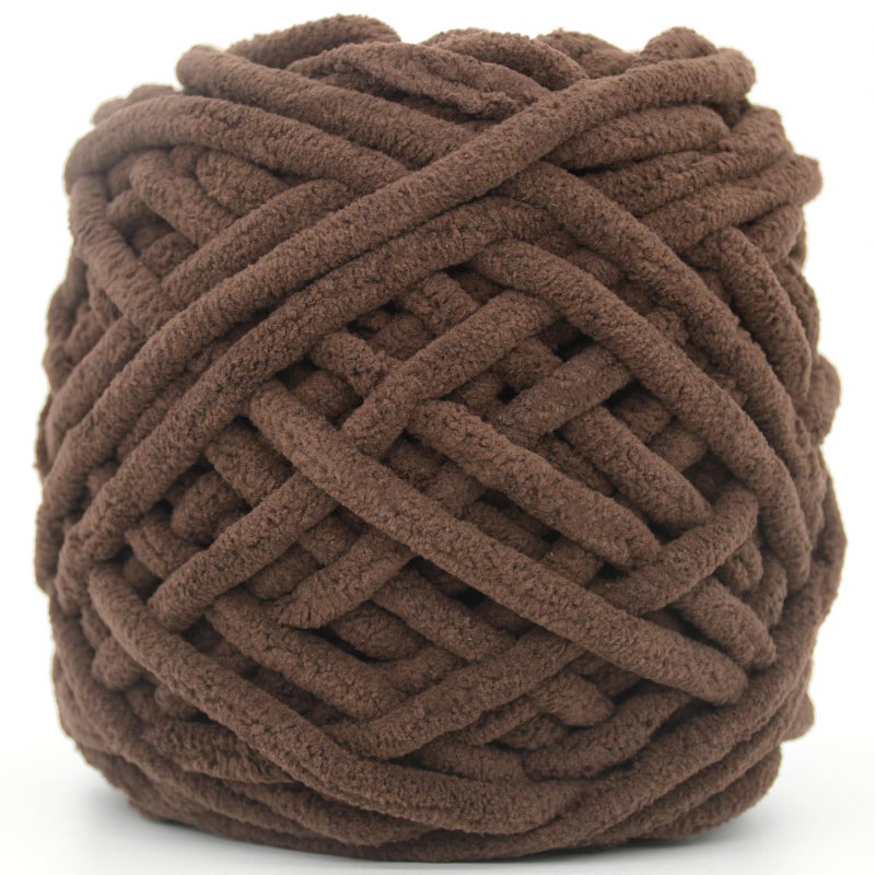 Chunky Velvet Chenille Yarn for Crocheting Velvet Fluffy Plush Thick Bulky Chunky Chenille Velvet Soft Baby Blanket Yarn for Crocheting Hand Knitting 100gCoffee Brown
