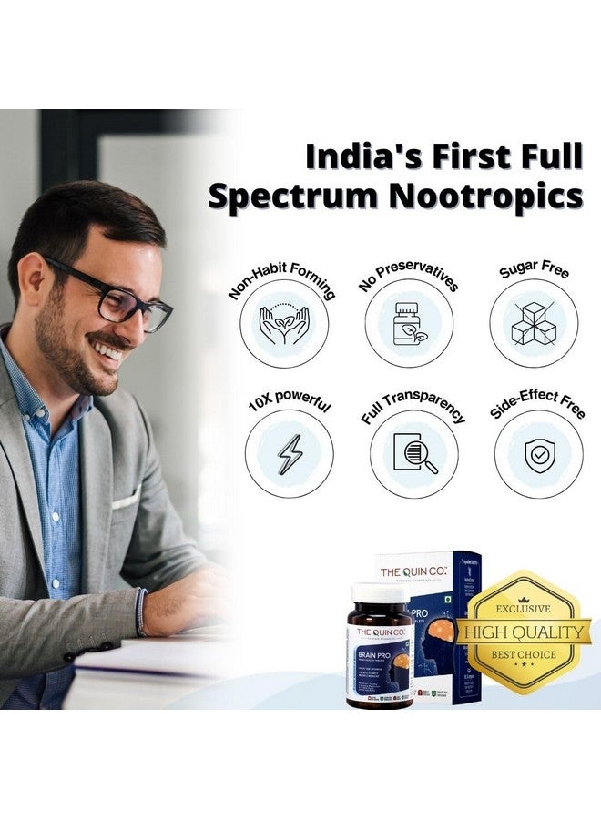 The Quin Co. Brain Pro' - Advanced Nootropics For Peak Memory,Focus & Clarity|Brahmi,L-Theanine,Ginkgo Biloba,L-Tryptophan,Phosphatidylserine & 20 Other Ingredient |60 Veg Tablets, 112 grams - Image 4