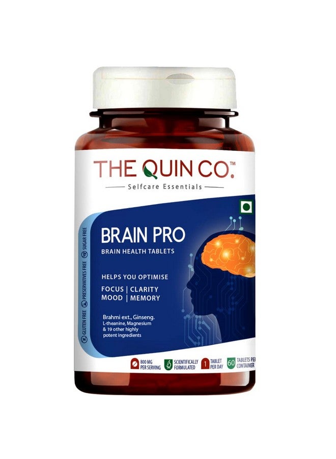 The Quin Co. Brain Pro' - Advanced Nootropics For Peak Memory,Focus & Clarity|Brahmi,L-Theanine,Ginkgo Biloba,L-Tryptophan,Phosphatidylserine & 20 Other Ingredient |60 Veg Tablets, 112 grams - Image 1