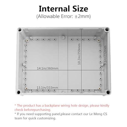 LeMotech Junction Box IP67 Waterproof Dustproof ABS Plastic Project Box for Electrical Outdoor Enclosure Gray 15 x 11 x 5.1 inch (380 x 280 x 130 mm) - Image 3