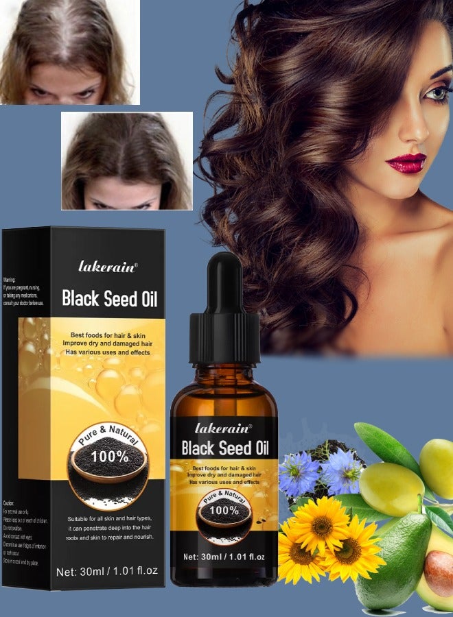 lakerain Black Seed Oil for Hair Growth 100% Pure and Natural Organic Black Seed Oil for Hair Growth and Skin Care Moisturize Hair and Skin Repair Dry and Damaged Hair Strengthen Hair Oil 30ml - Image 1