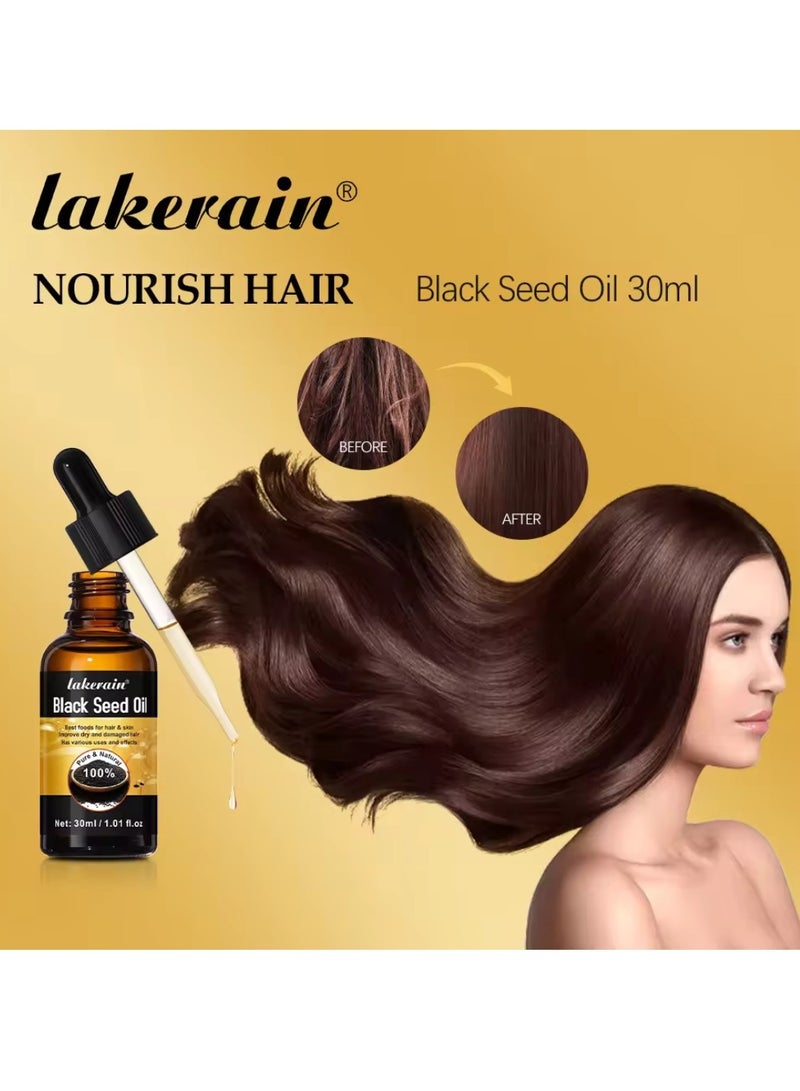 lakerain Black Seed Oil for Hair Growth 100% Pure and Natural Organic Black Seed Oil for Hair Growth and Skin Care Moisturize Hair and Skin Repair Dry and Damaged Hair Strengthen Hair Oil 30ml - Image 2